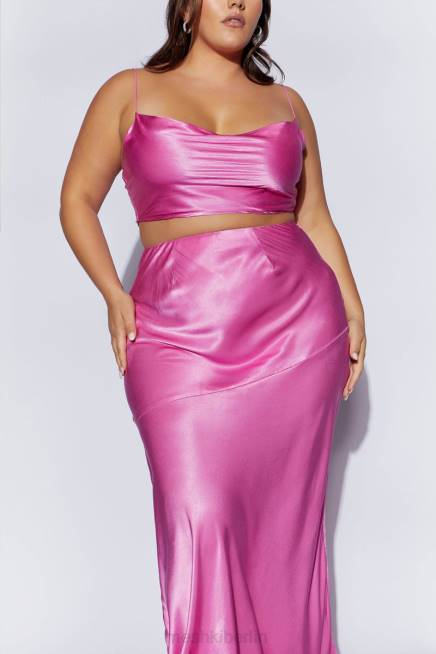 Kleidung Meshki Mohnblumen-Satin-Top mit Wasserfallausschnitt Rosa 2F8B1013