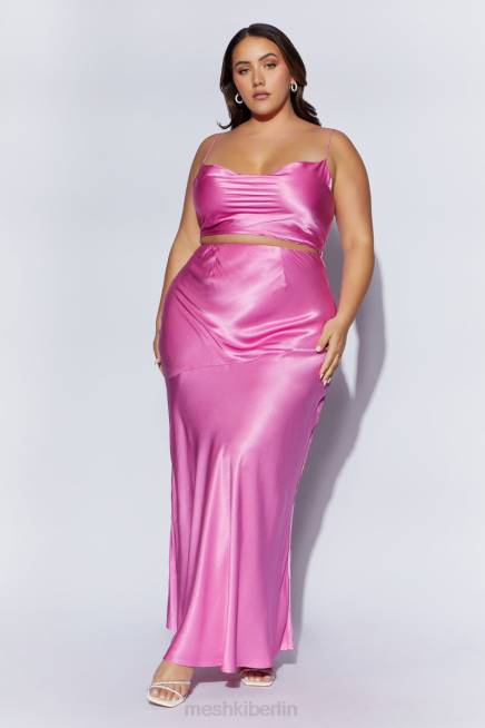 Kleidung Meshki Mohnblumen-Satin-Top mit Wasserfallausschnitt Rosa 2F8B1013