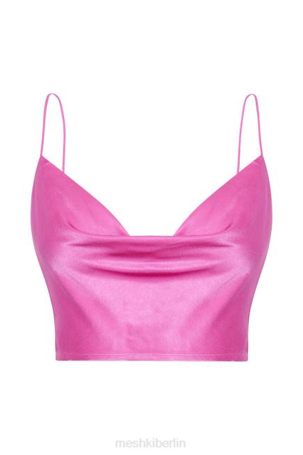 Kleidung Meshki Mohnblumen-Satin-Top mit Wasserfallausschnitt Rosa 2F8B1013