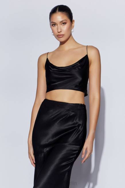 Kleidung Meshki Mohnblumen-Satin-Top mit Wasserfallausschnitt Schwarz 2F8B1026