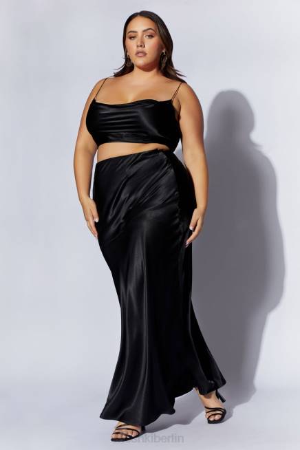 Kleidung Meshki Mohnblumen-Satin-Top mit Wasserfallausschnitt Schwarz 2F8B1026