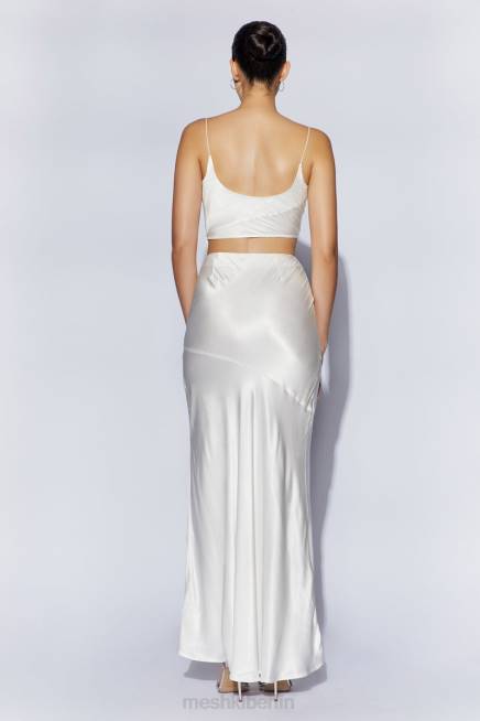 Kleidung Meshki Mohnblumen-Satin-Top mit Wasserfallausschnitt Weiß 2F8B1032