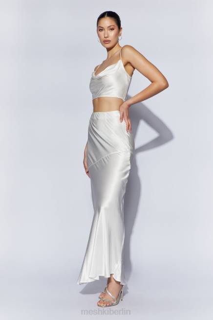 Kleidung Meshki Mohnblumen-Satin-Top mit Wasserfallausschnitt Weiß 2F8B1032