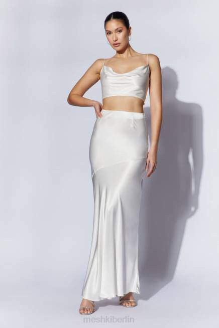 Kleidung Meshki Mohnblumen-Satin-Top mit Wasserfallausschnitt Weiß 2F8B1032