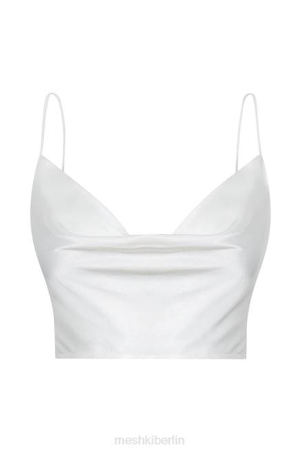 Kleidung Meshki Mohnblumen-Satin-Top mit Wasserfallausschnitt Weiß 2F8B1032