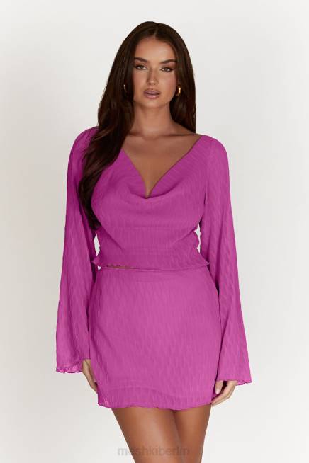 Kleidung Meshki Oberteil mit ausgestellten Ärmeln und Falten in Efeu-Welle Rosa 2F8B1078