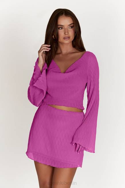 Kleidung Meshki Oberteil mit ausgestellten Ärmeln und Falten in Efeu-Welle Rosa 2F8B1078