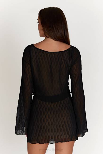 Kleidung Meshki Oberteil mit ausgestellten Ärmeln und Falten in Efeu-Welle Schwarz 2F8B1074