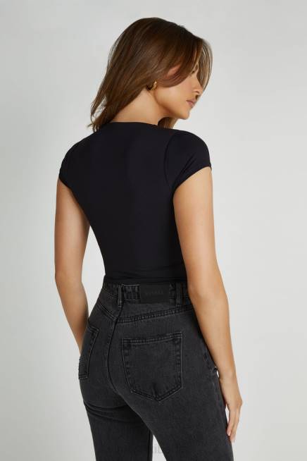 Kleidung Meshki Olympia-Top aus recyceltem Nylon mit V-Ausschnitt Schwarz 2F8B797