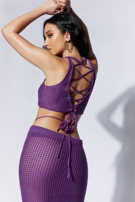 Kleidung Meshki Raquel Häkeloberteil mit Schnürung hinten Traube 2F8B1161