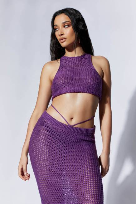 Kleidung Meshki Raquel Häkeloberteil mit Schnürung hinten Traube 2F8B1161