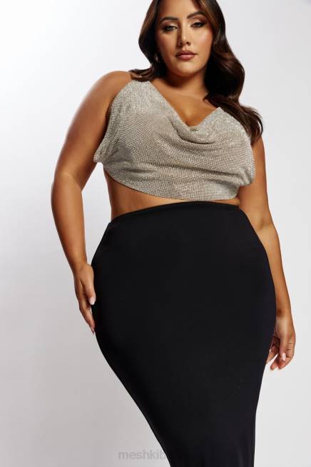 Kleidung Meshki Shanice Glomesh drapiertes Oberteil Silber 2F8B946