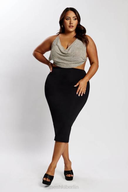 Kleidung Meshki Shanice Glomesh drapiertes Oberteil Silber 2F8B946