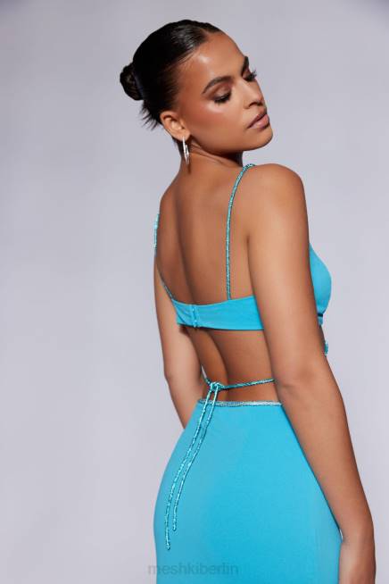 Kleidung Meshki Sweeney Strass-Bralette-Oberteil Cyan-Blau 2F8B1110