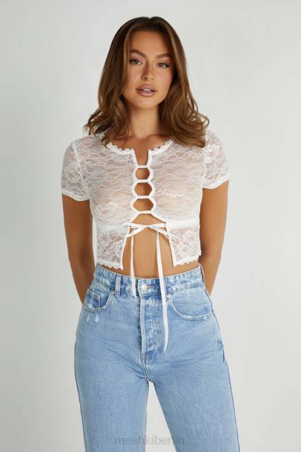Kleidung Meshki Vintage-Oberteil aus Stretch-Spitze von Farrah Weiß 2F8B826