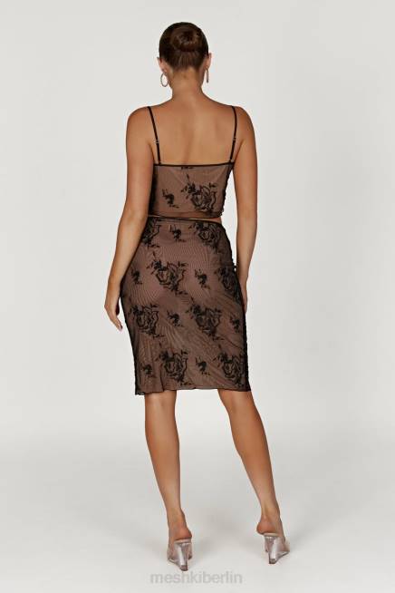 Kleidung Meshki Xena besticktes Mesh-Cami-Top Schwarz 2F8B888