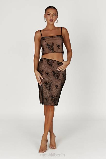 Kleidung Meshki Xena besticktes Mesh-Cami-Top Schwarz 2F8B888