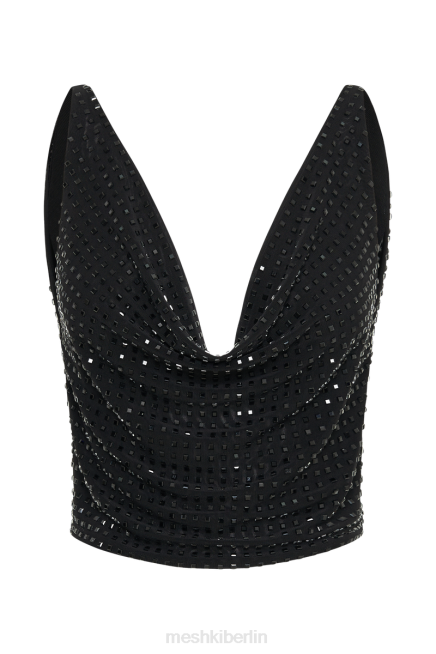 Kleidung Meshki ellery quadratisches, diamantbesetztes Kuttenoberteil Schwarz 2F8B796